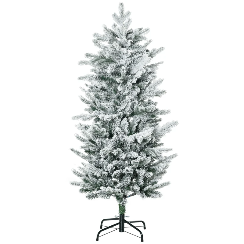 HOMCOM Sapin de Noël artificiel, pin naturel enneigé 267 branches de neige ouverture automatique base en acier 135 cm vert