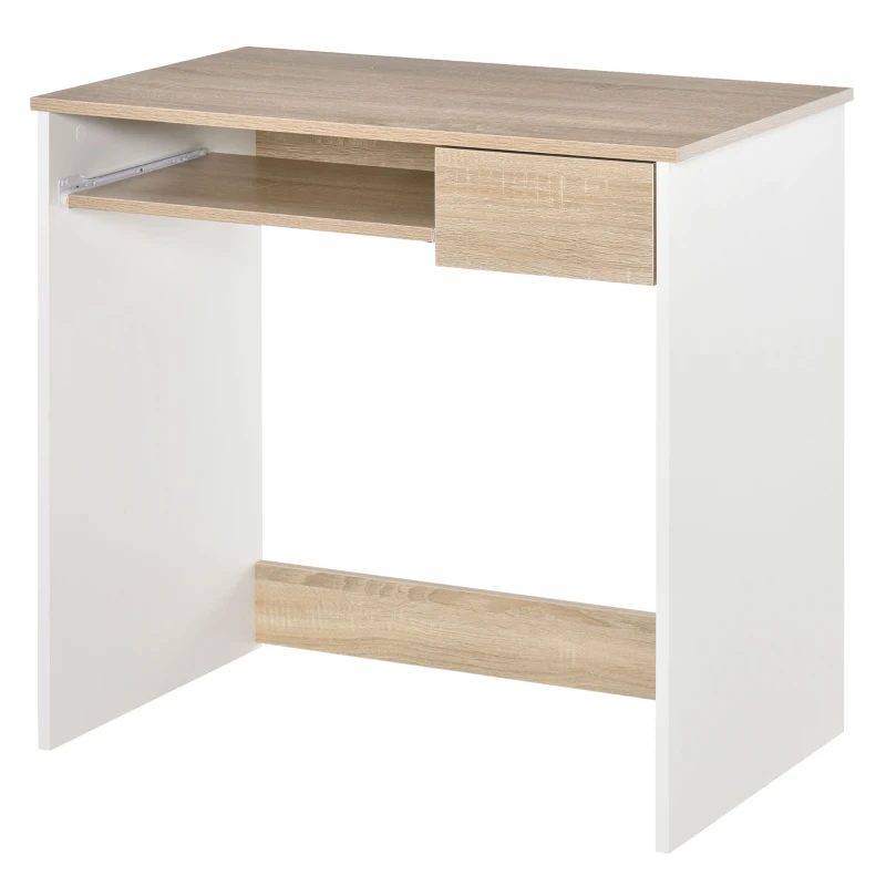 HOMCOM 80cm Compact Computer Desk with Keyboard Tray, Home Office Desk with Drawer for Bedroom Study, Oak