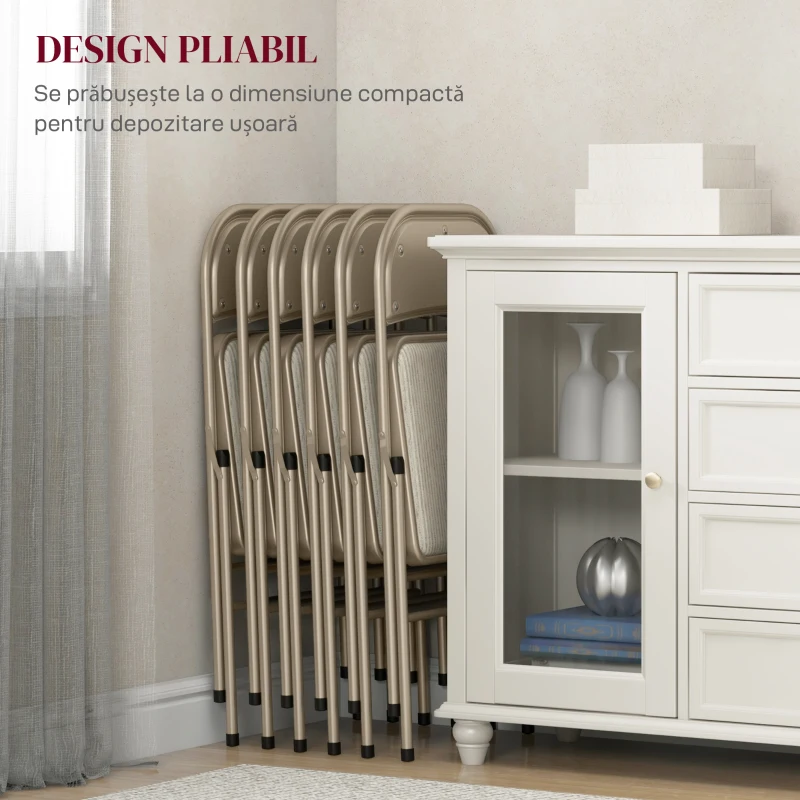 HOMCOM Set de 6 scaune moderne pliabile din oțel și poliester, 45x46x78 cm, bej