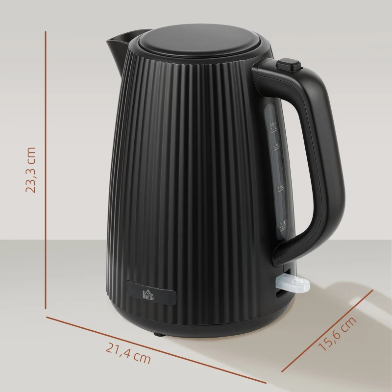 HOMCOM Elektrische waterkoker, 1,7L, snelkookfunctie, 2025W, met uitneembaar kalkfilter, automatische uitschakeling, Zwart