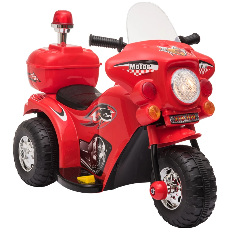 HOMCOM Moto Eléctrica para Niños de 18-36 Meses Moto de Batería 6V Motocicleta Infantil con 3 Ruedas Música Bocina Faros Baúl 80x35x52 cm Rojo