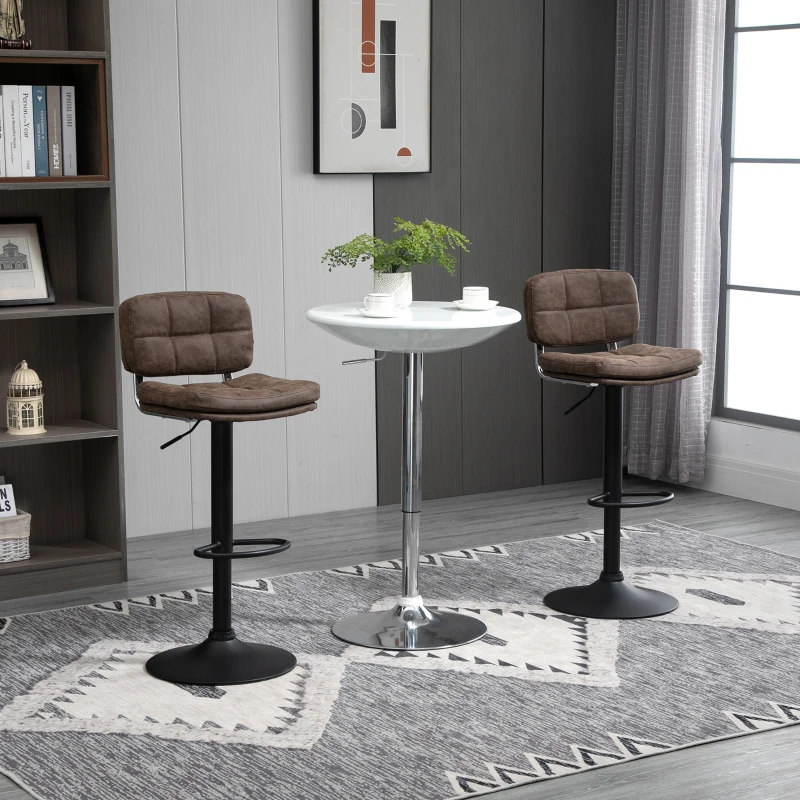HOMCOM Set 2 Sgabelli Bar Moderni e Girevoli con Schienale e Poggiapiedi, Sgabelli da Cucina con Altezza Regolabile, Rivestimento Pelle PU e Imbottitura, 41.5x45x85-107cm