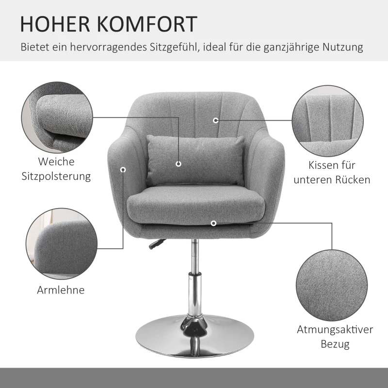 HOMCOM Werkstoel Draaistoel Barkruk Bureaustoel in hoogte verstelbaar, linnenachtig polyester, staal, grijs, 60 x 60 x 79-91 cm(m-6)