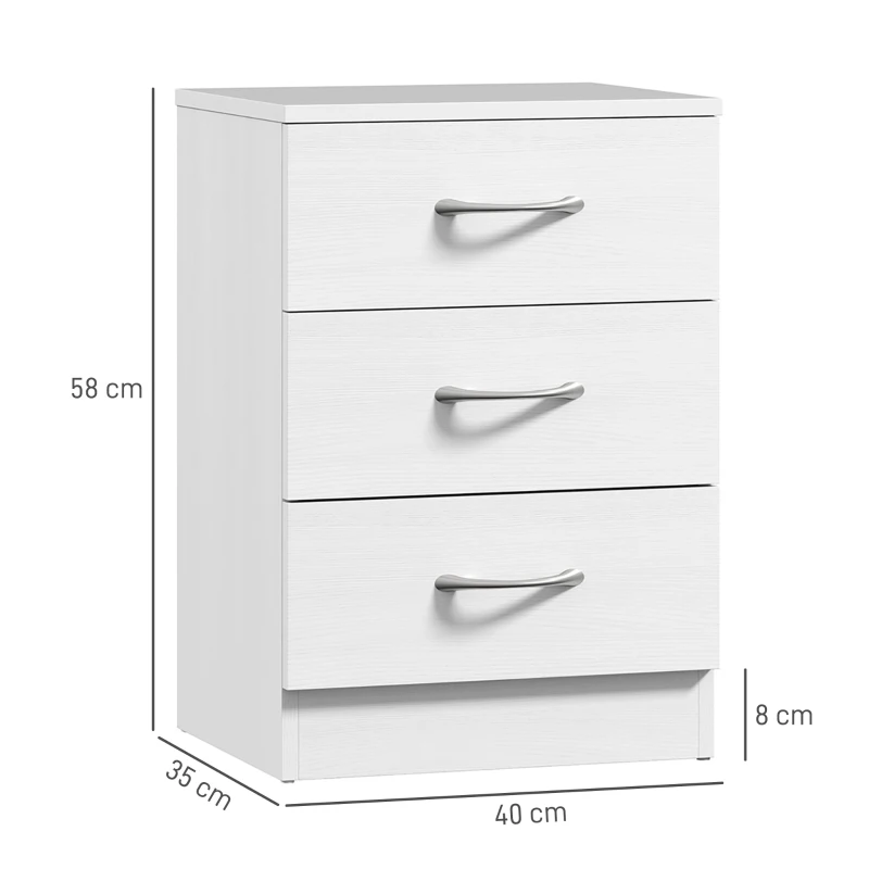 HOMCOM Conjunto Mesas de Cabeceira Moderna com 3 Gavetas e Puxadores de Alumínio para Dormitório 40x35x58 cm Branco
