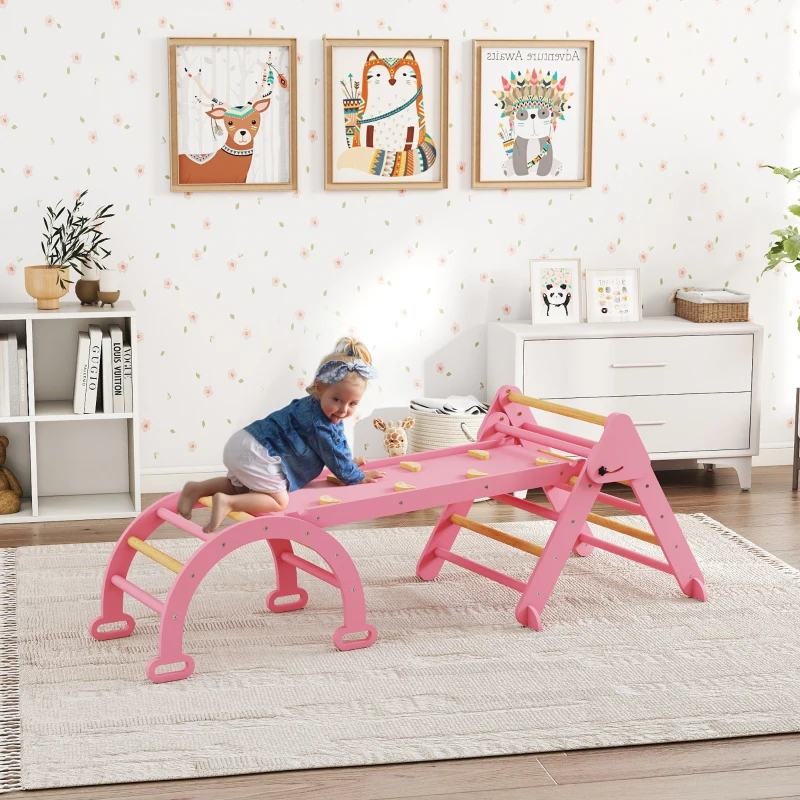 AIYAPLAY Klettergerüst Indoor, 7 in 1 klappbar Kletterdreieck mit Rutsche, Kletterbogen