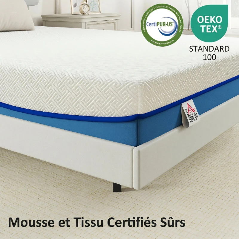 HOMCOM Matelas 90x190cm, matelas 1 personnes, mousse à mémoire de forme au thé vert, housse amovible lavable, fermeté moyenne