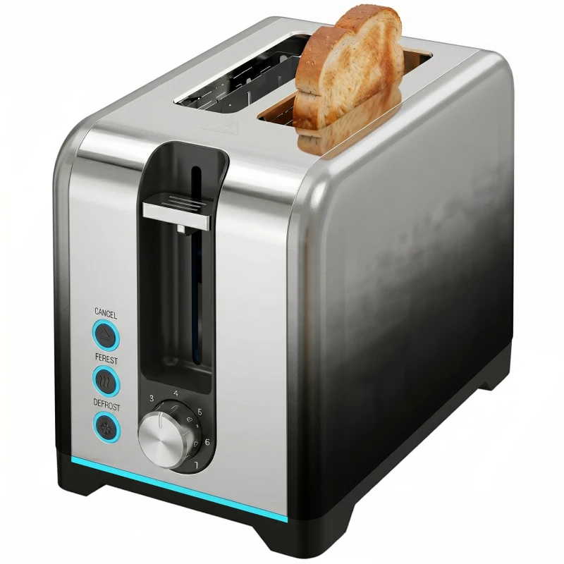 HOMCOM 2 Slice Toaster with 7 Browning Levels, Reheat, Defrost and Cancel Functions