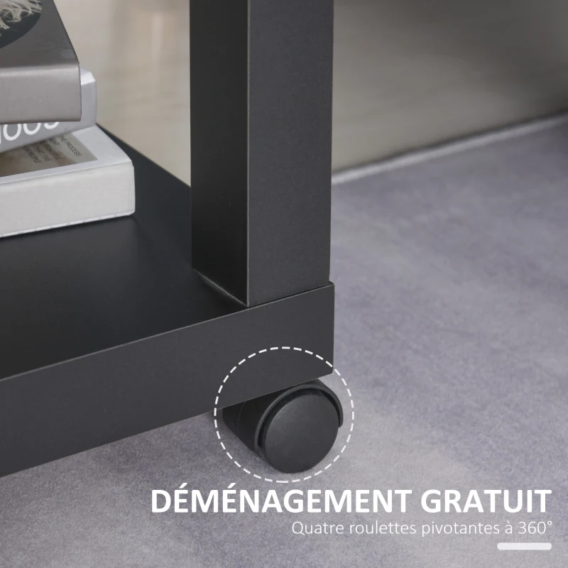 HOMCOM Table d'appoint roulante, table basse moderne avec étagère ouverte, 40 x 40 x 40 cm, bois naturel & noir