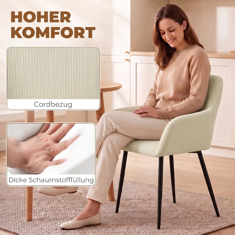 HOMCOM Esszimmerstühle 2er-Set, gepolsterte Küchenstühle mit Metallbeinen, cremeweiß