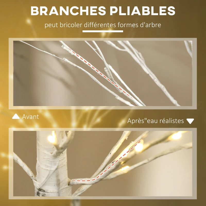 HOMCOM Arbre lumineux LED, décoration lumineuse blanc chaud, 96 LEDs 180 cm, décoration de noël, chambre, maison, blanc