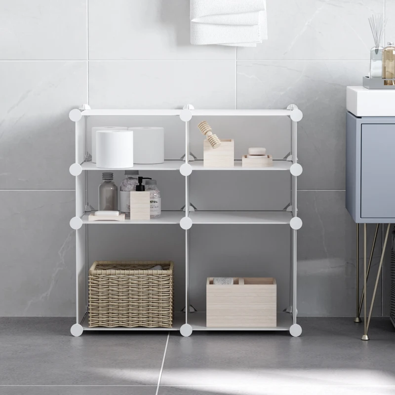HOMCOM Armario Modular Plástico Estantería 6 Cubos Ropero Zapatero Aparador Combinado Pegatinas Adhesivas Decorativas Ropero Zapatero Combinado Mueble Organizador Ropa Zapatos Accesorios Juguetes