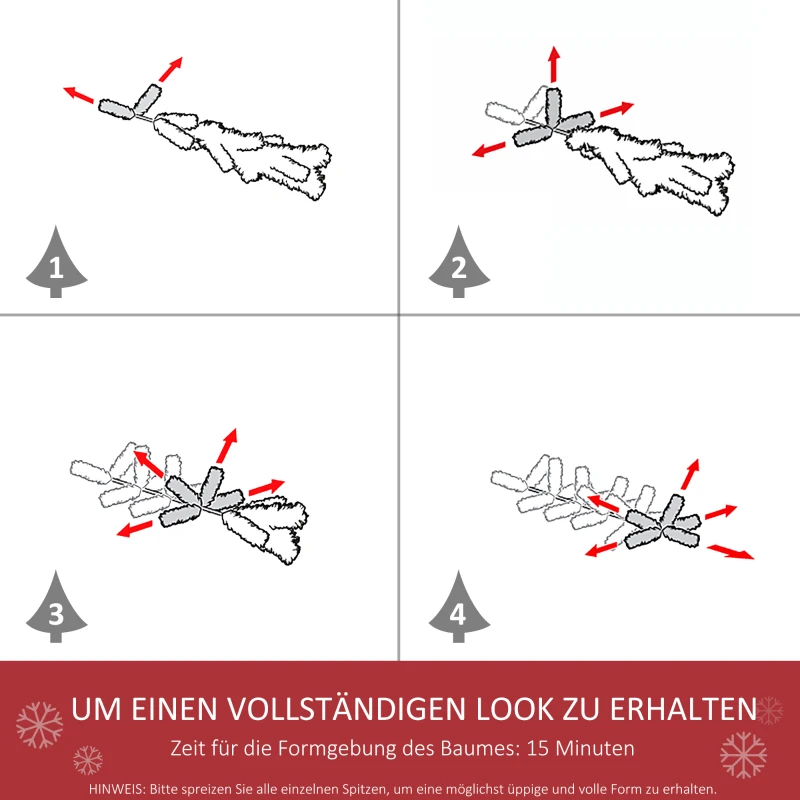HOMCOM kerstboom dennenboom met kunststof standaard 390 takpunten wit Ø 55 x 180 h cm