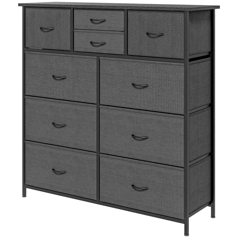 HOMCOM Commode meuble de rangement 10 tiroirs en tissu pliables et amovibles structure acier dim. 100L x 30l x 100H cm noir