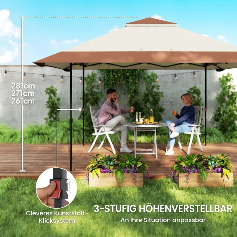 Outsunny 4 x 4 m Garten-Pavillon, Gartenzelt mit Netzwänden, UPF50+ Schutz, Höhenverstellbares Partyzelt, Beige