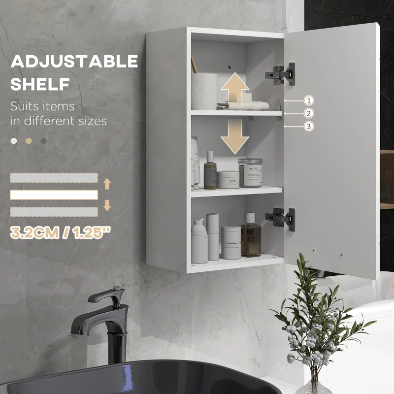 kleankin Bathroom Wall Cabinet, High Gloss Bathroom Storage Cabinet with Soft-Close Door, 3 Shelves, Adjustable Shelf, White
