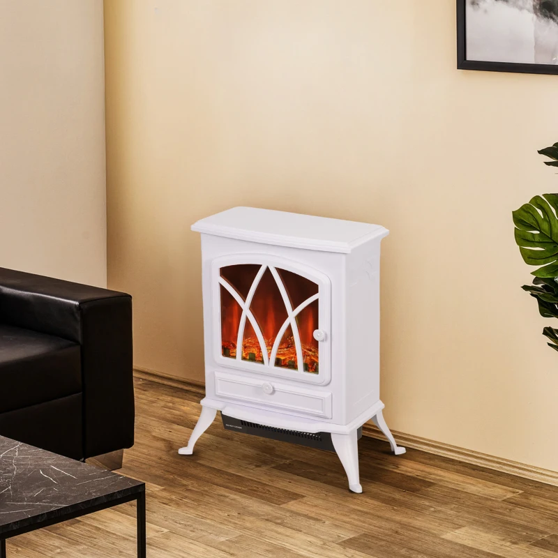 HOMCOM 1kW-2kW Vintage Electric Fireplace Heater - White