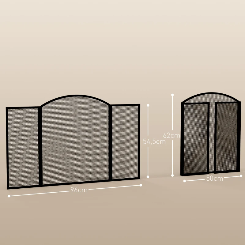 HOMCOM Frente para Lareira de 3 Painéis Protetor para Lareira Dobrável com Estrutura de Aço 96x62 cm Preto