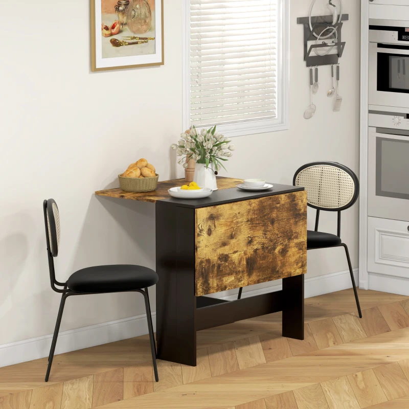 HOMCOM Mesa Plegable de Comedor Mesa de Cocina con Alas Abatibles para Espacio Pequeño 103x76x73,5 cm Negro y Marrón Rústico