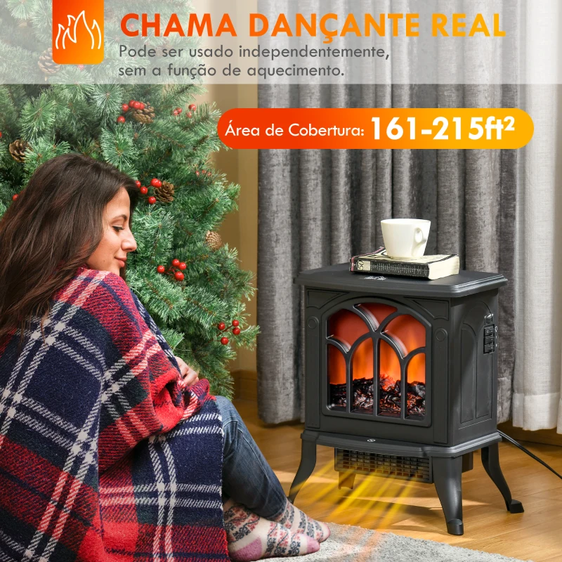 HOMCOM Lareira Elétrica  750/1500 W Lareira Decorativa com 2 Níveis de Potência Efeito Chama Área de Cobertura 15-20 m² 37,3x23,1x44 cm Preto