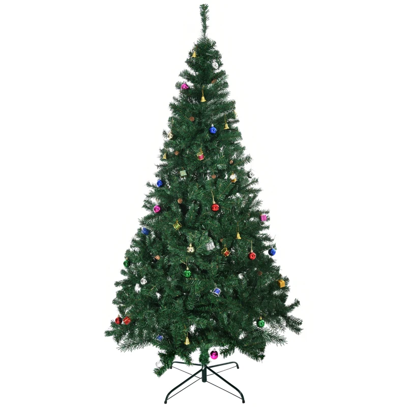 HOMCOM Árbol de Navidad Artificial 210 cm con 1036 Ramas Adornos Piñas Decoración Navideña para Interiores Verde