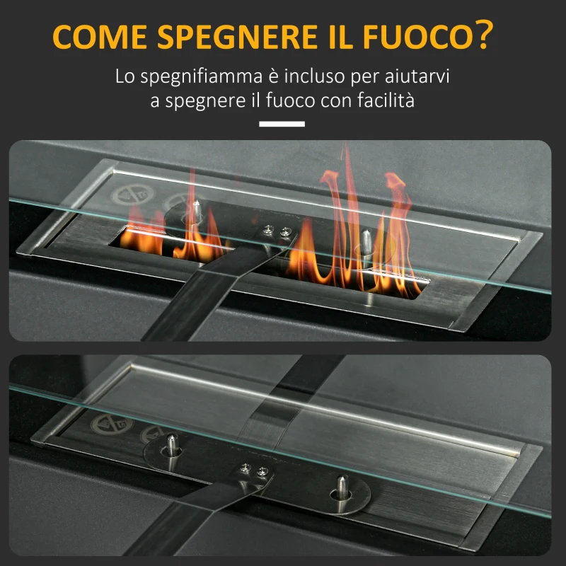 HOMCOM Camino a Bioetanolo da Incasso in Acciaio Inox, 2 Bruciatori da 0.85L per 3 Ore di Durata, 90x15x40cm, Nero