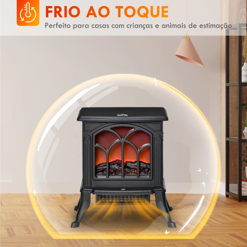 HOMCOM Lareira Elétrica  750/1500 W Lareira Decorativa com 2 Níveis de Potência Efeito Chama Área de Cobertura 15-20 m² 37,3x23,1x44 cm Preto