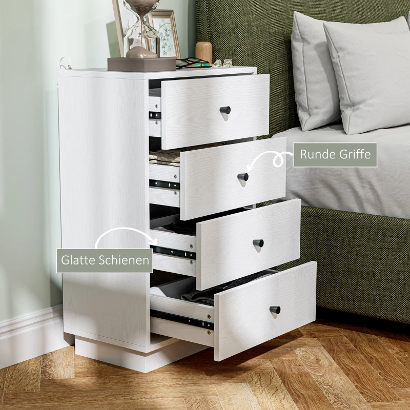 HOMCOM Dressoir Sideboard met 4 Laden, Houten Opbergkast in Moderne Stijl, 47 x 29 x 75 cm Wit