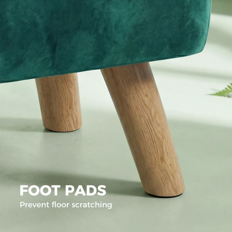 HOMCOM Velvet Square Padded Footstool - Dark Green
