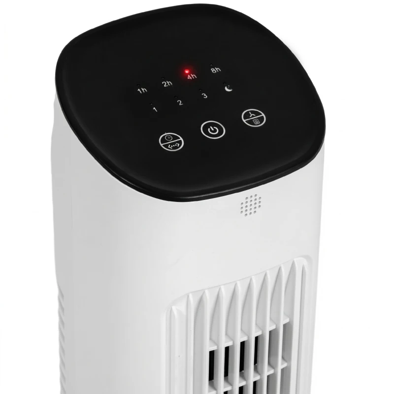 Ventilator turn HOMCOM cu telecomandă, 3 viteze, mod de repaus, oscilație, temporizator de 15 ore, afișaj LED, alb