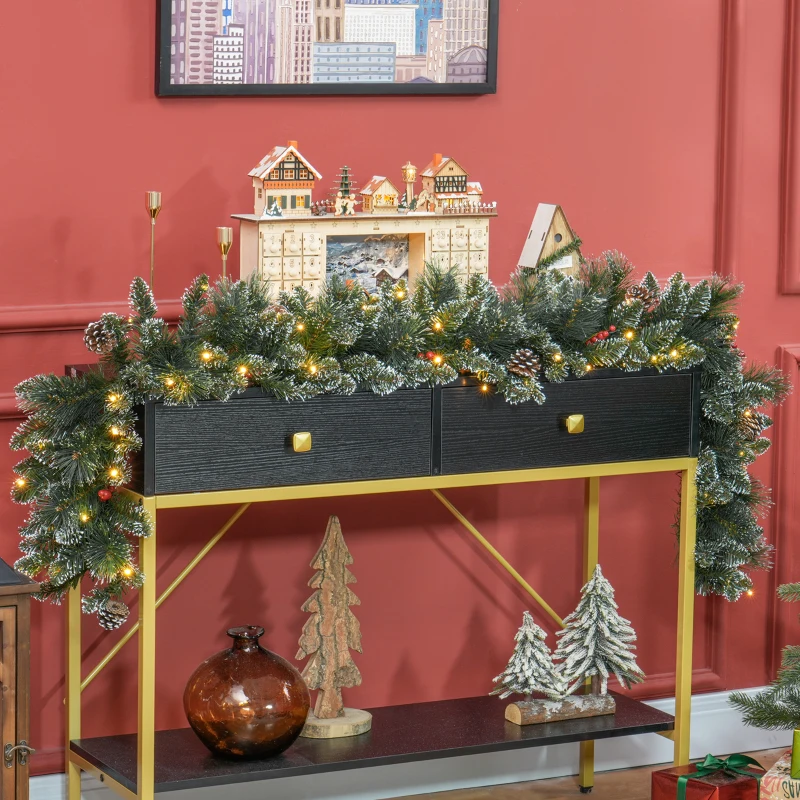 HOMCOM 1,8 m künstliche Weihnachtsgirlande mit Lichterkette Blumendekoration Grün