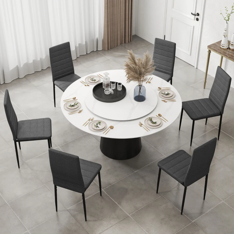 HOMCOM Set 6 Sedie Imbottite per Soggiorno o Sala da Pranzo, Sedie da Cucina Moderne, in Acciaio e Tessuto Grigio