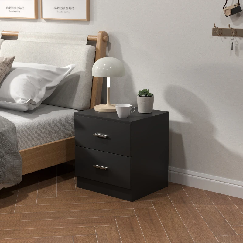HOMCOM Modern Bedside Table, Beside Cabinet with 2 Drawers, for Bedroom, Living Room, Black