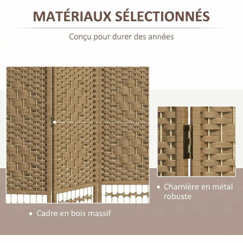 HOMCOM Paravent intérieur en bois séparateur de pièce cloison pliable 4 panneaux 160 x 170 cm bois naturel