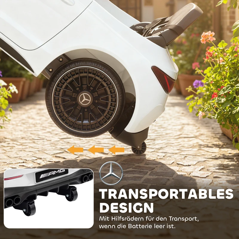 AIYAPLAY Kinder-elektroauto, Mercedes-Design, 12V Motoren, afstandsbediening, LED-lichten, muziek, voor 3-6 jaar, wit(m-6)