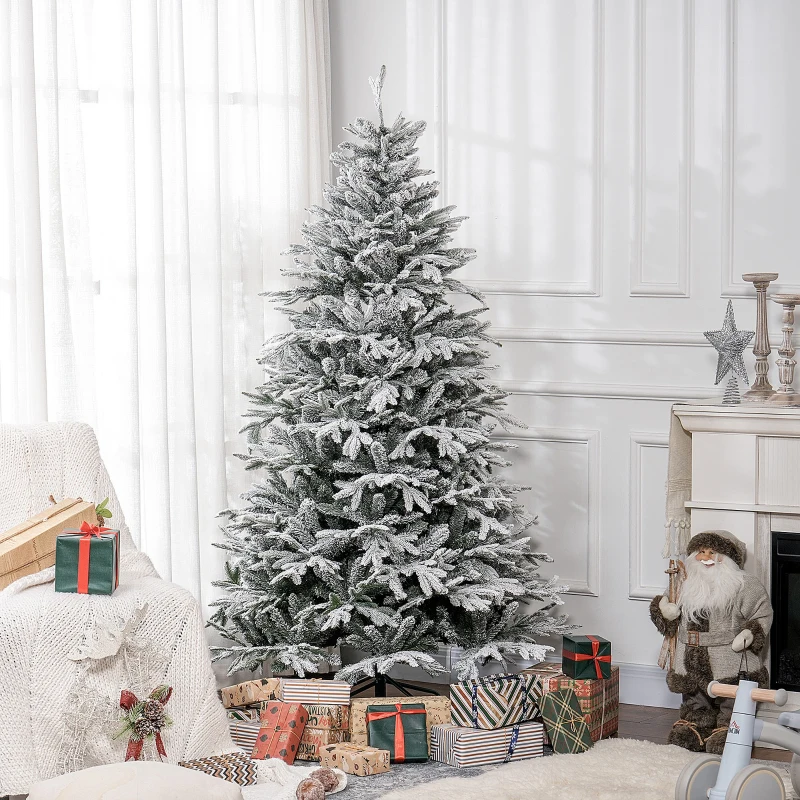 HOMCOM Albero di Natale Innevato 182.88cm con 2531 Rami Alto e Stretto con Base Pieghevole, Verde