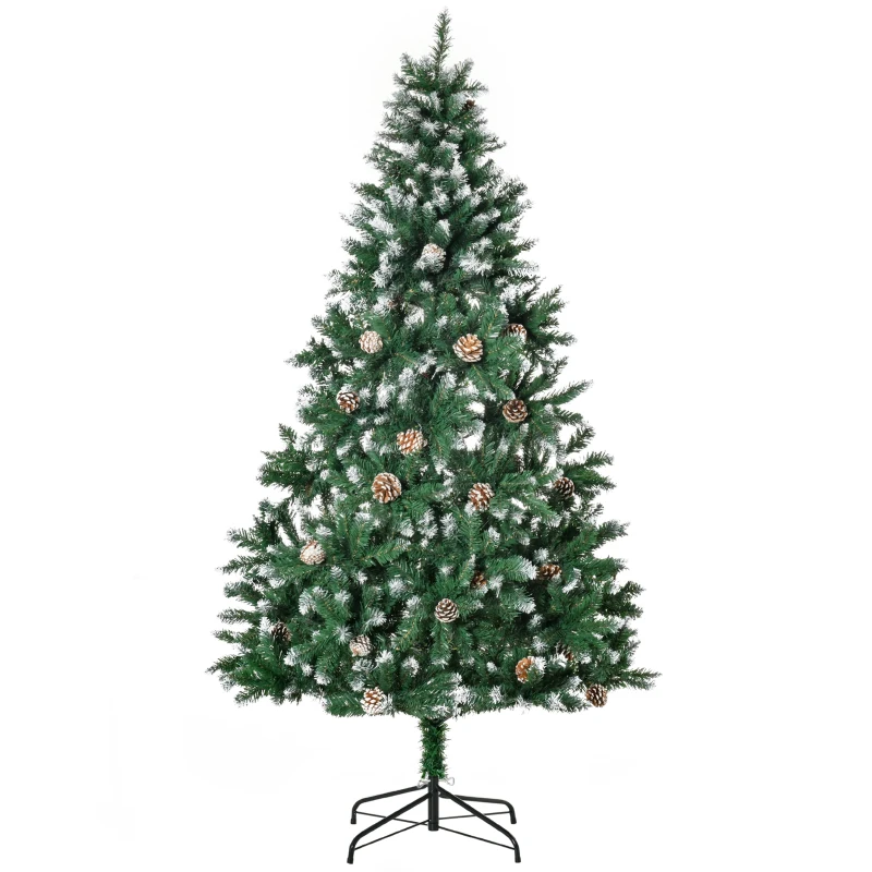 HOMCOM Árbol de Navidad Artificial Ø90x180 cm con 1111 Puntas de PVC y 59 Piñas con Ramas Apertura Automática Base Plegable y Soporte de Acero para Interiores Verde
