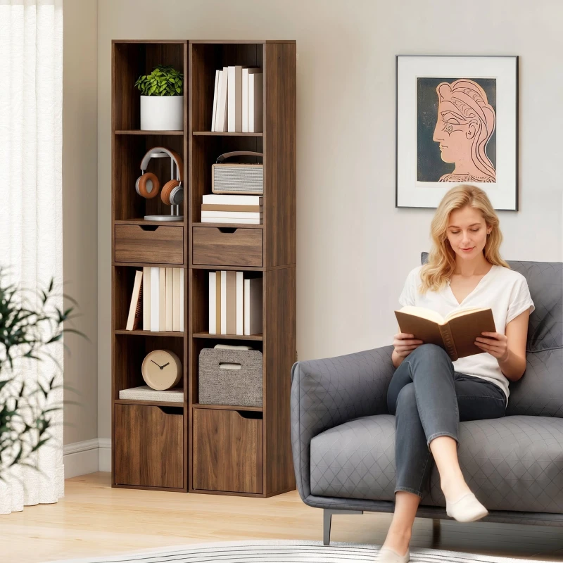 HOMCOM Bibliothèque, étagère à livres, meuble de rangement avec tiroir placard compartiments ouvertes, 30 x 24 x 158 cm, noir