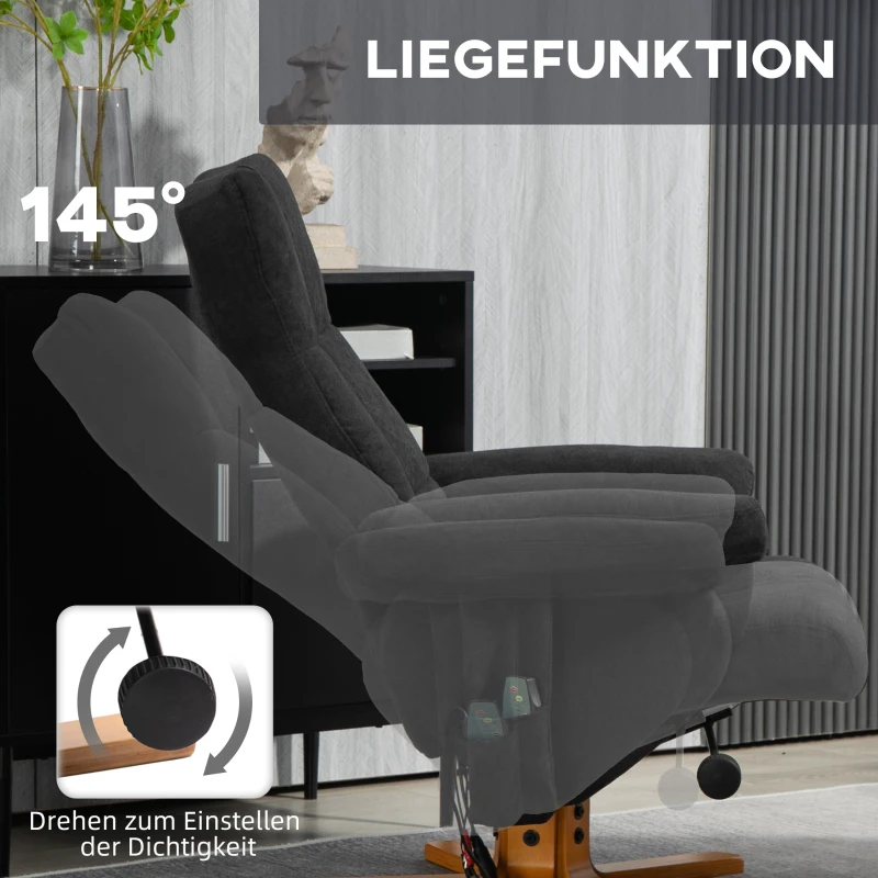 HOMCOM Massagestoel met ligfunctie en voetenpoef, 145° kantelbaar, polyester, 80 x 86 x 99 cm, zwart