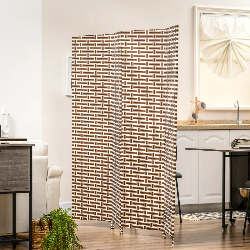 HOMCOM Biombo Separador de Ambientes de 4 Paneles Plegables de Madera de Pino y Fibra de Papel 180x180cm Marrón y Blanco