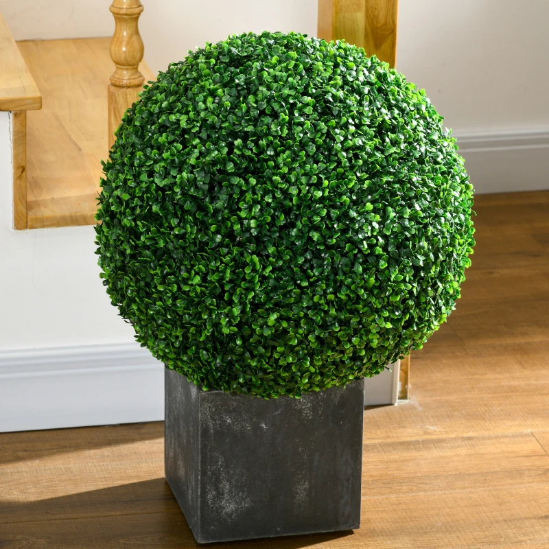 HOMCOM Set di 2 Piante Finte Sfera di Bosso Ø50cm, Decorazione per Interno ed Esterno, Verde