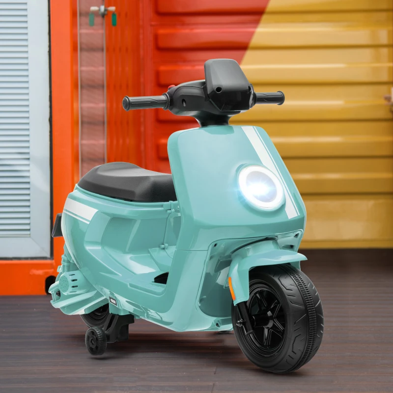 AIYAPLAY 6V Elektro-Motorrad für Kinder, mit Scheinwerfer und Musik, Vor- und Rückwärtsgang, Trainingsräder, 18-36 Monate, Grün