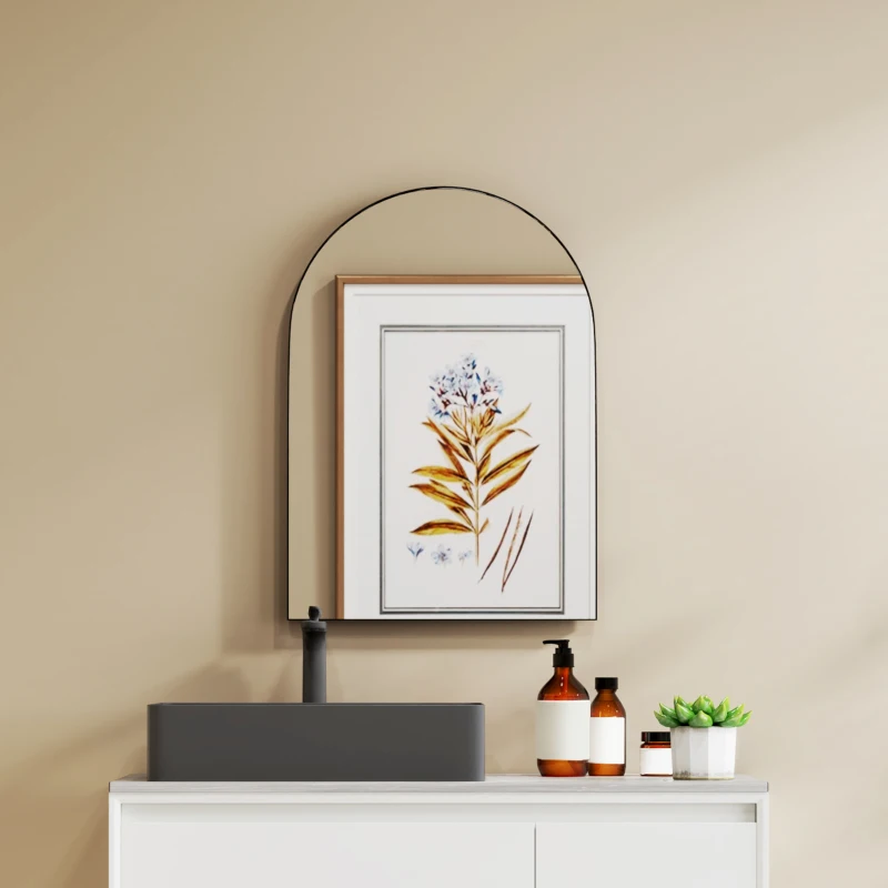 HOMCOM 50 x 70cm Arched Home Mirror - Black