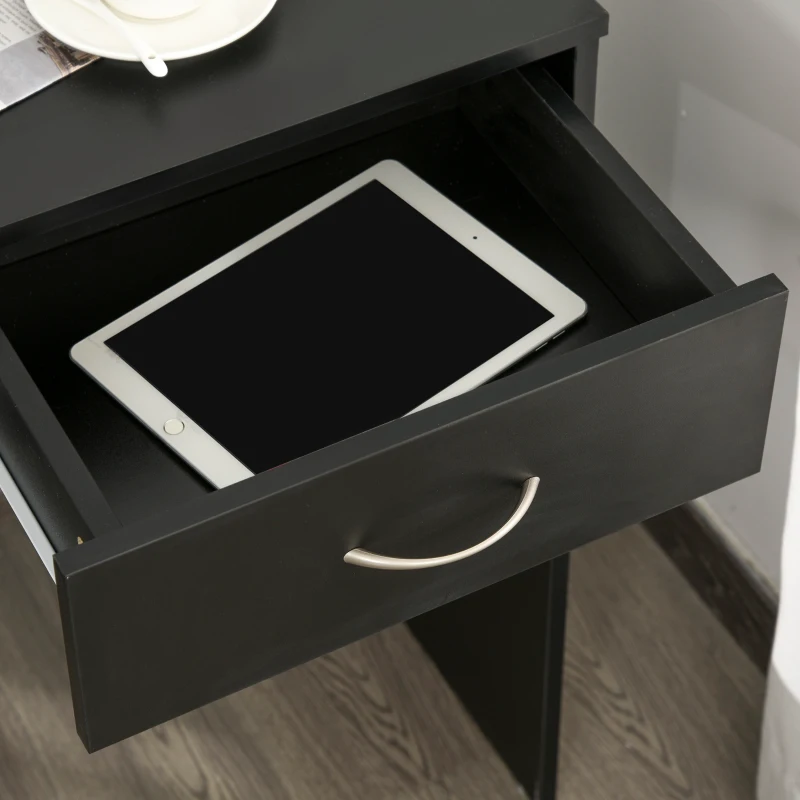 HOMCOM Compact Computer Desk, Study Table with Drawer and Storage Compartment, Writing Workstation, Black