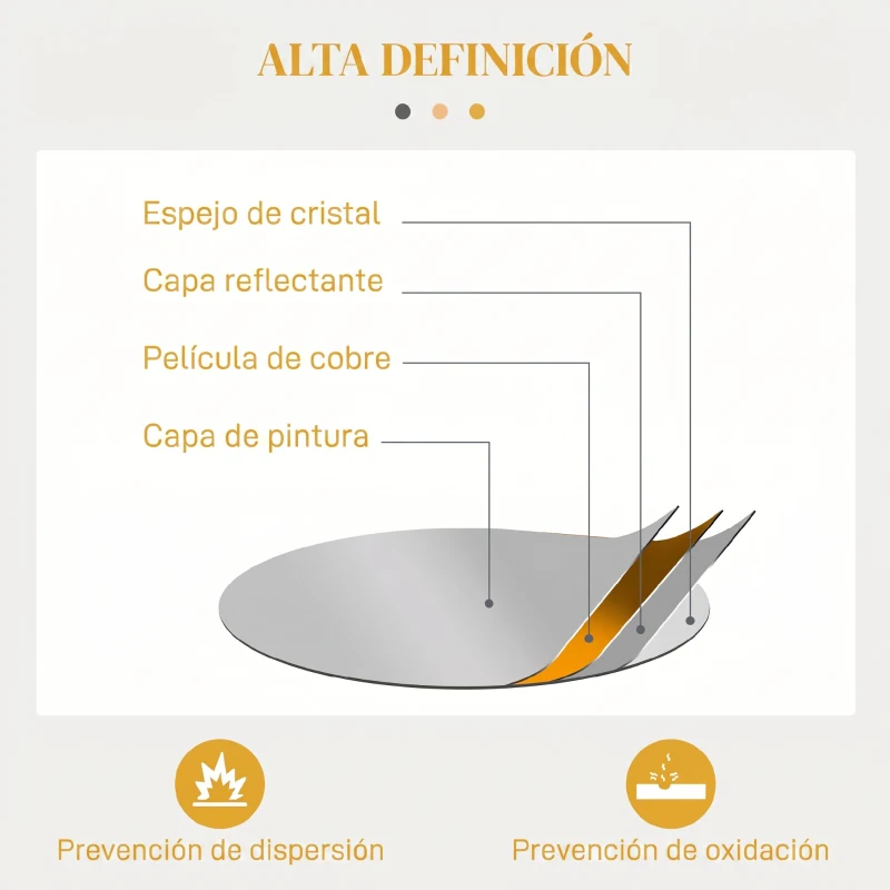 HOMCOM Espejo Decorativo de Pared Adorno de Pared Metálico Ø65 cm con Ganchos para Salón Dormitorio Pasillo Dorado