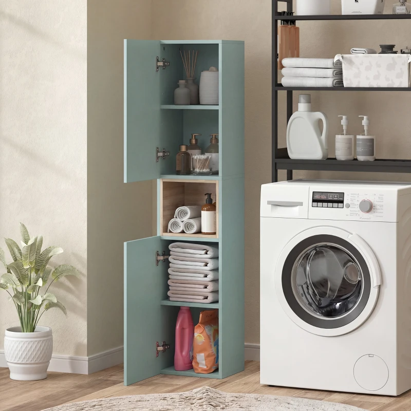 HOMCOM Meuble colonne salle de bain, meuble de rangement, 2 portes, compartiment et étagères réglables, 30x24x140cm, vert