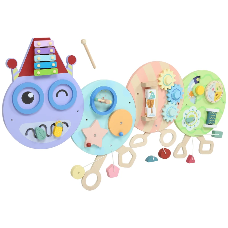 AIYAPLAY 7-in-1 Wandspielzeug, Xylophon, Zahnräder, Raupen-Design, MDF, 108 cm, Bunt