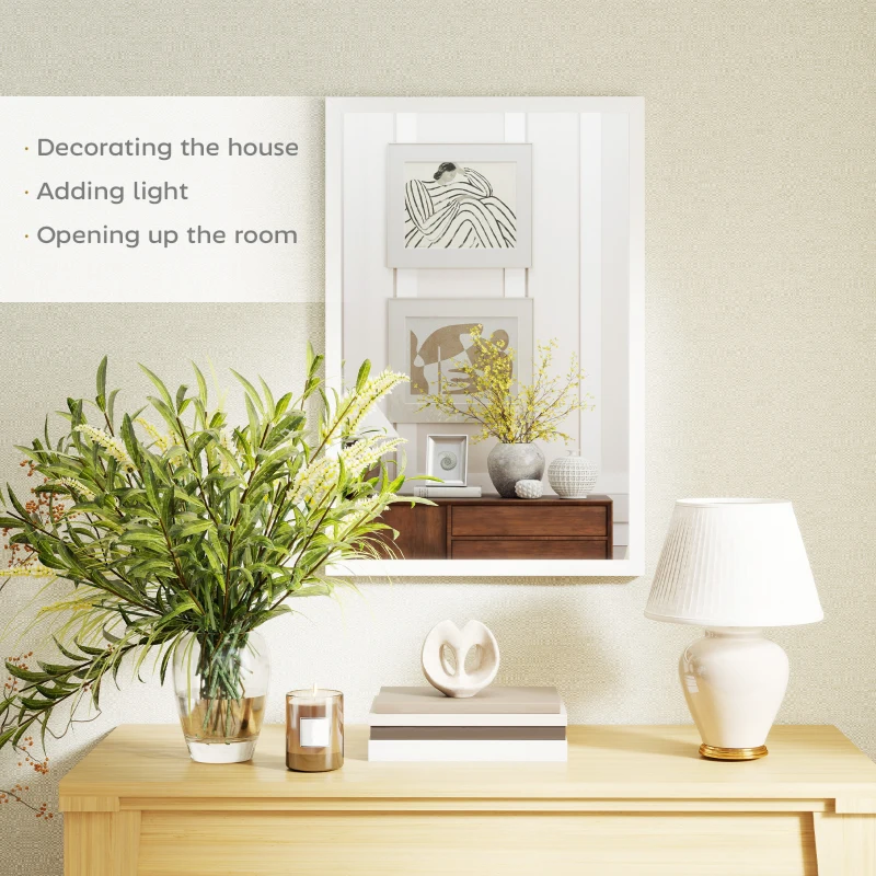 HOMCOM Wall Bathroom Mirror, 60 x 40 cm Wall-Mounted Mirror for Living Room, Bedroom, Hallway, White