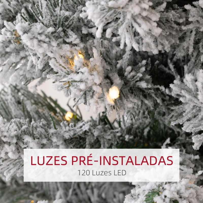 HOMCOM Árvore de Natal 150 cm Árvore de Natal Artificial Nevada com 120 Luzes LED 263 Ramos Verde e Branco