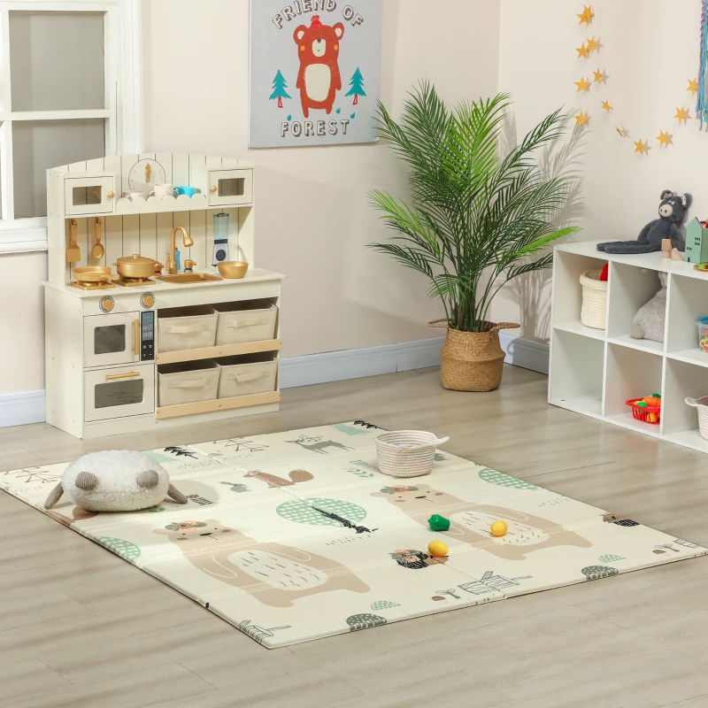 AIYAPLAY Animal-Themed Baby Plat Mat Double Sided, Foldable, Water-Resistant for Outdoor/Indoor, 177 x 146 x 1.5cm