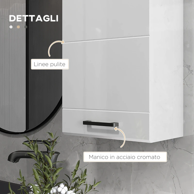kleankin Mobiletto Bagno in MDF a Muro con 3 Ripiani e Ripiano Superiore Regolabile, 37x22.5x70 cm, Bianco